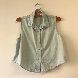 AMERICAN APPAREL denim shirt sleeveless button down shirt chambray light blue